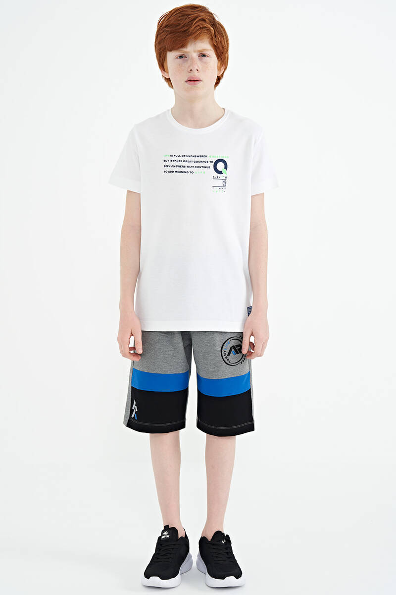 TOMMYLIFE - Tommylife Toptan Garson Boy O Yaka Standart Kalıp Baskılı Erkek Çocuk T-Shirt 11145 Beyaz