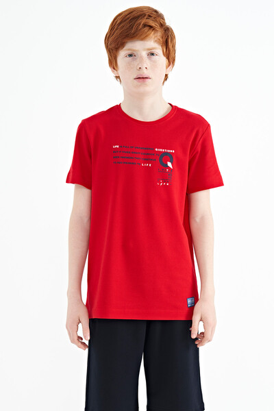 Tommylife Toptan Garson Boy O Yaka Standart Kalıp Baskılı Erkek Çocuk T-Shirt 11145 Kırmızı - Thumbnail