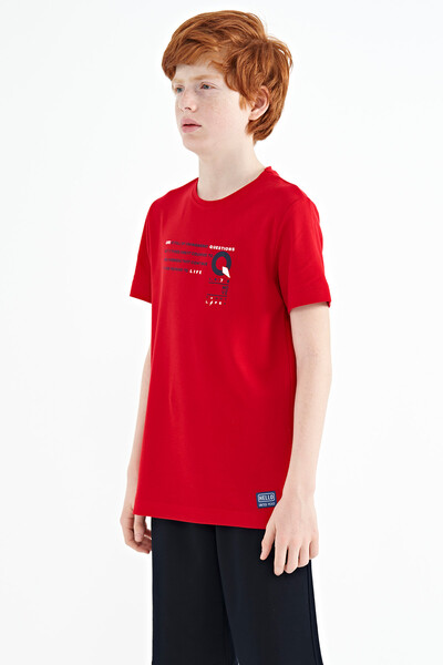Tommylife Toptan Garson Boy O Yaka Standart Kalıp Baskılı Erkek Çocuk T-Shirt 11145 Kırmızı - Thumbnail