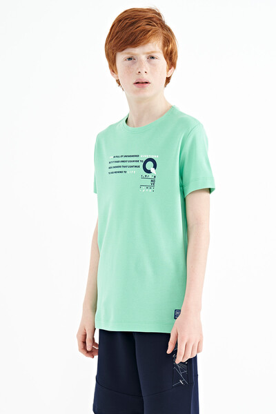 Tommylife Toptan Garson Boy O Yaka Standart Kalıp Baskılı Erkek Çocuk T-Shirt 11145 Su Yeşili - Thumbnail