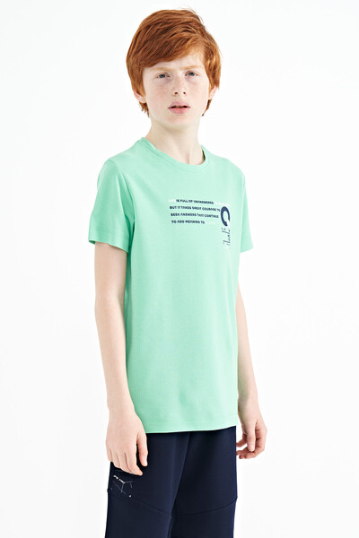 Tommylife Toptan Garson Boy O Yaka Standart Kalıp Baskılı Erkek Çocuk T-Shirt 11145 Su Yeşili - Thumbnail