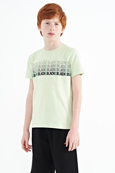 Tommylife Toptan Garson Boy O Yaka Standart Kalıp Baskılı Erkek Çocuk T-Shirt 11149 Açık Yeşil - Thumbnail