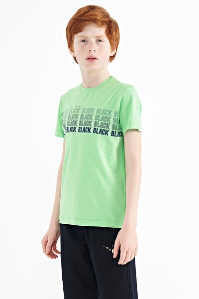 Tommylife Toptan Garson Boy O Yaka Standart Kalıp Baskılı Erkek Çocuk T-Shirt 11149 Neon Yeşil - Thumbnail