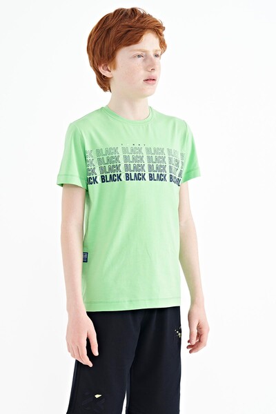 Tommylife Toptan Garson Boy O Yaka Standart Kalıp Baskılı Erkek Çocuk T-Shirt 11149 Neon Yeşil - Thumbnail