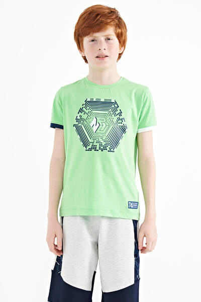Tommylife Toptan Garson Boy O Yaka Standart Kalıp Baskılı Erkek Çocuk T-Shirt 11156 Neon Yeşil - Thumbnail