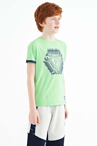 Tommylife Toptan Garson Boy O Yaka Standart Kalıp Baskılı Erkek Çocuk T-Shirt 11156 Neon Yeşil - Thumbnail