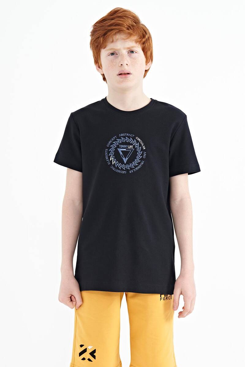 TOMMYLIFE - Tommylife Toptan Garson Boy O Yaka Standart Kalıp Erkek Çocuk T-Shirt 11115 Lacivert