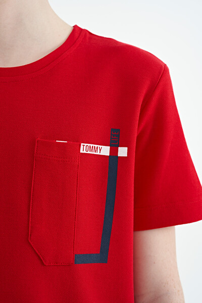 Tommylife Toptan Garson Boy O Yaka Standart Kalıp Erkek Çocuk T-Shirt 11120 Kırmızı - Thumbnail