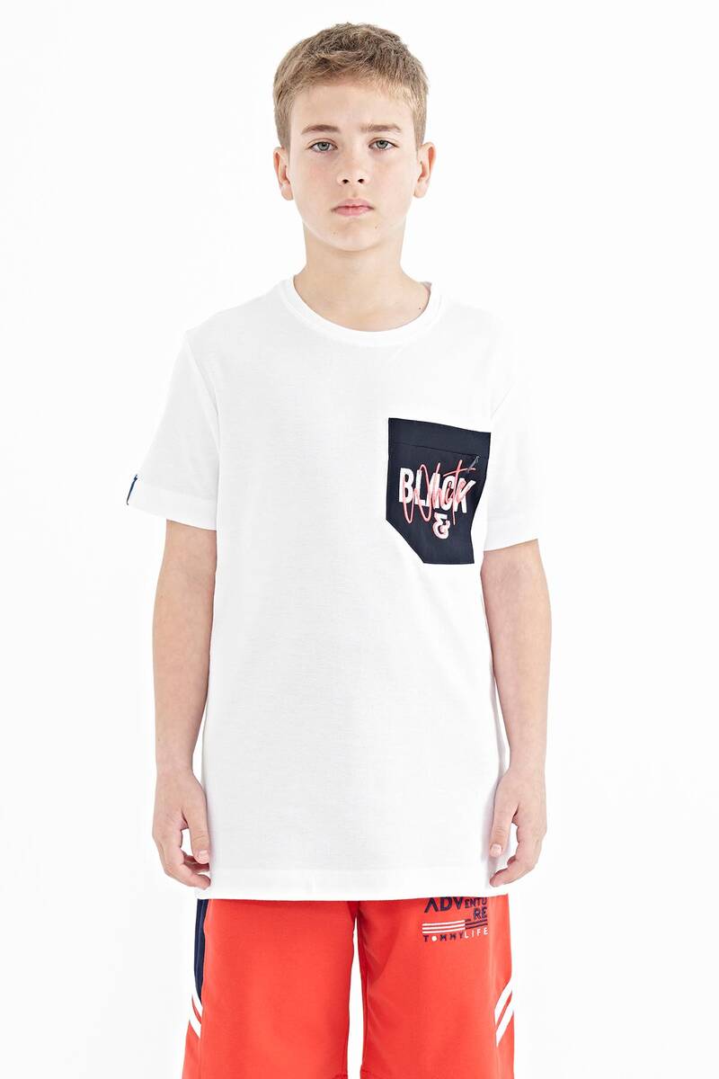 TOMMYLIFE - Tommylife Toptan Garson Boy O Yaka Standart Kalıp Nakışlı Erkek Çocuk T-Shirt 11116 Beyaz