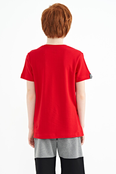 Tommylife Toptan Garson Boy O Yaka Standart Kalıp Nakışlı Erkek Çocuk T-Shirt 11116 Kırmızı - Thumbnail