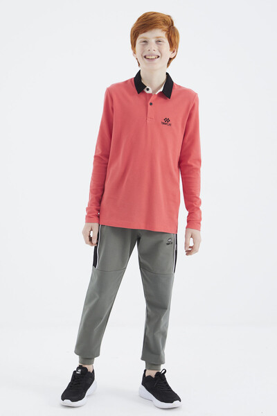 Tommylife Toptan Garson Boy Polo Yaka Standart Kalıp Basic Erkek Çocuk Sweatshirt 11171 Coral - Thumbnail