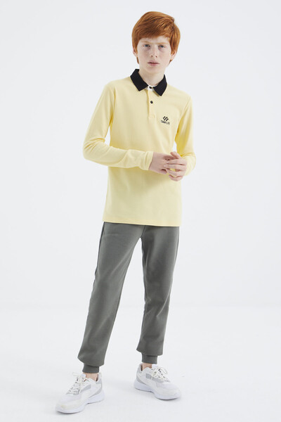 Tommylife Toptan Garson Boy Polo Yaka Standart Kalıp Basic Erkek Çocuk Sweatshirt 11171 Sarı - Thumbnail