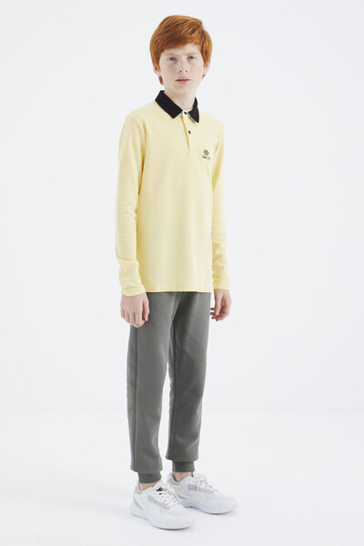 Tommylife Toptan Garson Boy Polo Yaka Standart Kalıp Basic Erkek Çocuk Sweatshirt 11171 Sarı - Thumbnail
