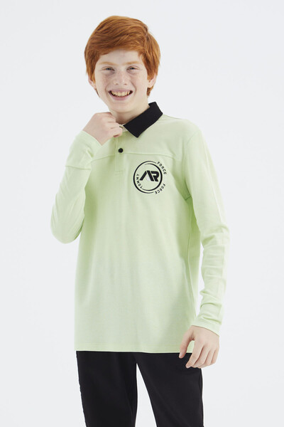 Tommylife Toptan Garson Boy Polo Yaka Standart Kalıp Basic Erkek Çocuk Sweatshirt 11172 Açık Yeşil - Thumbnail