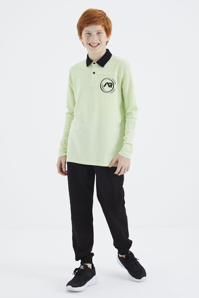 Tommylife Toptan Garson Boy Polo Yaka Standart Kalıp Basic Erkek Çocuk Sweatshirt 11172 Açık Yeşil - Thumbnail