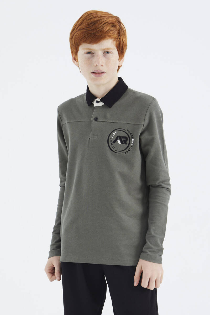 TOMMYLIFE - Tommylife Toptan Garson Boy Polo Yaka Standart Kalıp Basic Erkek Çocuk Sweatshirt 11172 Çağla
