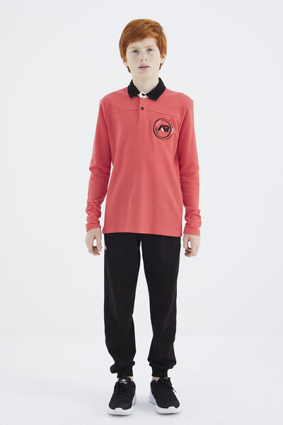 Tommylife Toptan Garson Boy Polo Yaka Standart Kalıp Basic Erkek Çocuk Sweatshirt 11172 Coral - Thumbnail