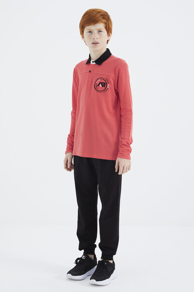 Tommylife Toptan Garson Boy Polo Yaka Standart Kalıp Basic Erkek Çocuk Sweatshirt 11172 Coral - Thumbnail