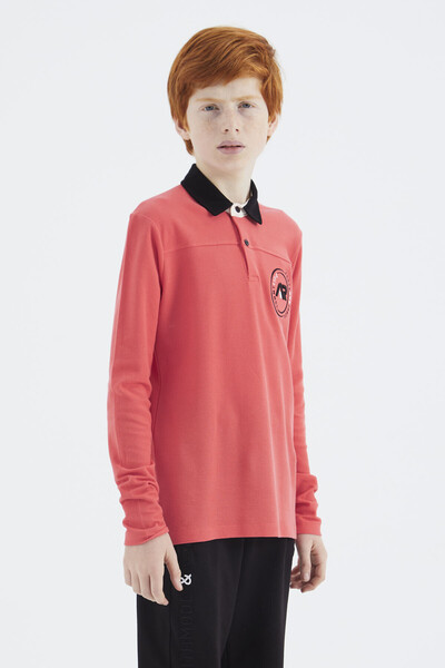 Tommylife Toptan Garson Boy Polo Yaka Standart Kalıp Basic Erkek Çocuk Sweatshirt 11172 Coral - Thumbnail