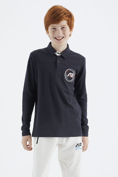 Tommylife Toptan Garson Boy Polo Yaka Standart Kalıp Basic Erkek Çocuk Sweatshirt 11172 Lacivert - Thumbnail