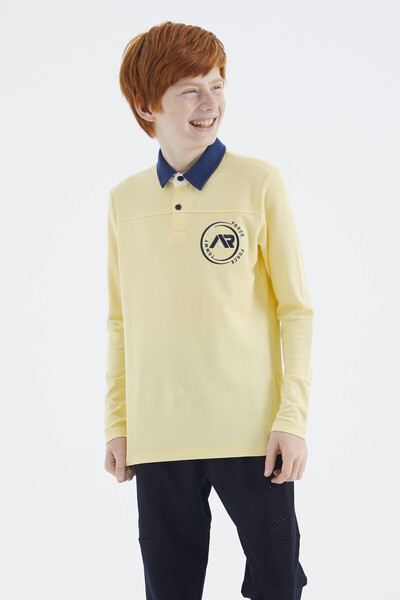 Tommylife Toptan Garson Boy Polo Yaka Standart Kalıp Basic Erkek Çocuk Sweatshirt 11172 Sarı - Thumbnail