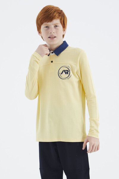 Tommylife Toptan Garson Boy Polo Yaka Standart Kalıp Basic Erkek Çocuk Sweatshirt 11172 Sarı - Thumbnail