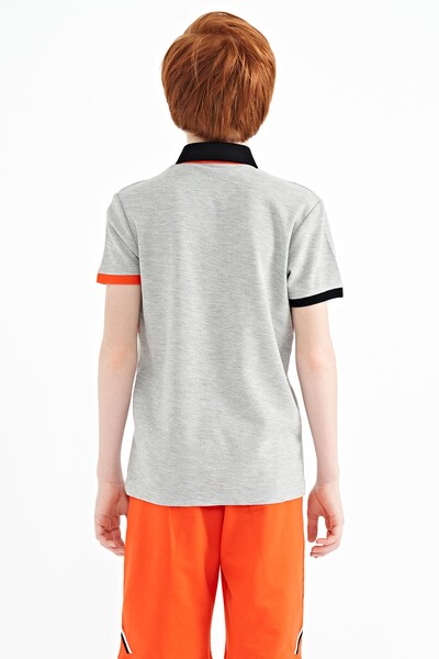 Tommylife Toptan Garson Boy Polo Yaka Standart Kalıp Baskılı Erkek Çocuk T-Shirt 11101 Gri Melanj - Thumbnail