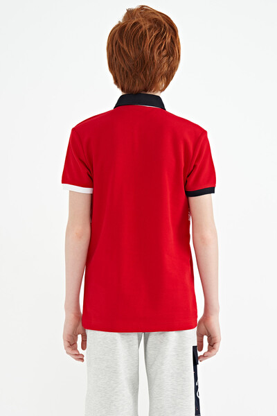 Tommylife Toptan Garson Boy Polo Yaka Standart Kalıp Baskılı Erkek Çocuk T-Shirt 11101 Kırmızı - Thumbnail