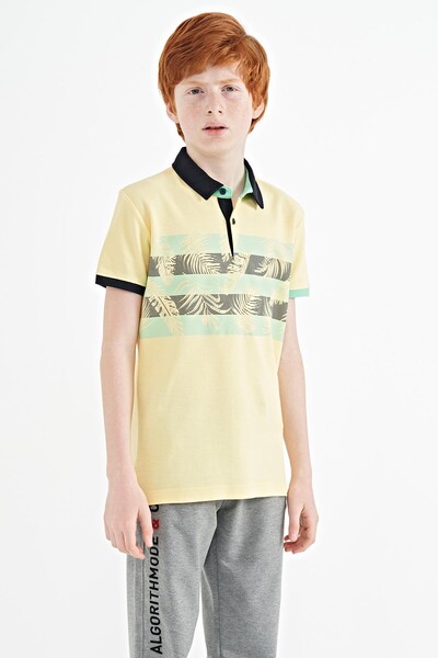 Tommylife Toptan Garson Boy Polo Yaka Standart Kalıp Baskılı Erkek Çocuk T-Shirt 11101 Sarı - Thumbnail