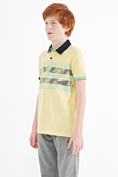 Tommylife Toptan Garson Boy Polo Yaka Standart Kalıp Baskılı Erkek Çocuk T-Shirt 11101 Sarı - Thumbnail