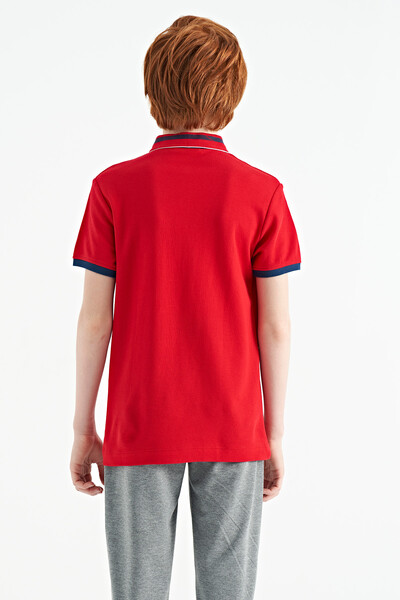 Tommylife Toptan Garson Boy Polo Yaka Standart Kalıp Baskılı Erkek Çocuk T-Shirt 11111 Kırmızı - Thumbnail