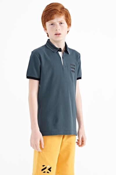 Tommylife Toptan Garson Boy Polo Yaka Standart Kalıp Baskılı Erkek Çocuk T-Shirt 11111 Orman Yeşili - Thumbnail
