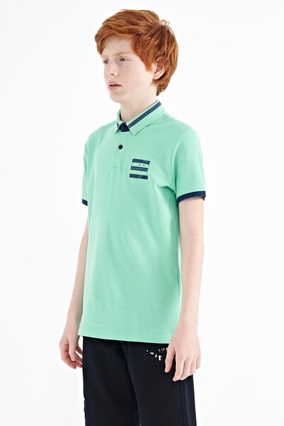 Tommylife Toptan Garson Boy Polo Yaka Standart Kalıp Baskılı Erkek Çocuk T-Shirt 11111 Su Yeşili - Thumbnail