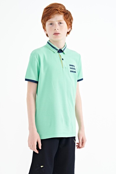 Tommylife Toptan Garson Boy Polo Yaka Standart Kalıp Baskılı Erkek Çocuk T-Shirt 11111 Su Yeşili - Thumbnail