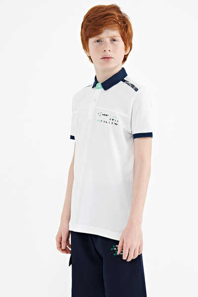Tommylife Toptan Garson Boy Polo Yaka Standart Kalıp Baskılı Erkek Çocuk T-Shirt 11140 Beyaz - Thumbnail