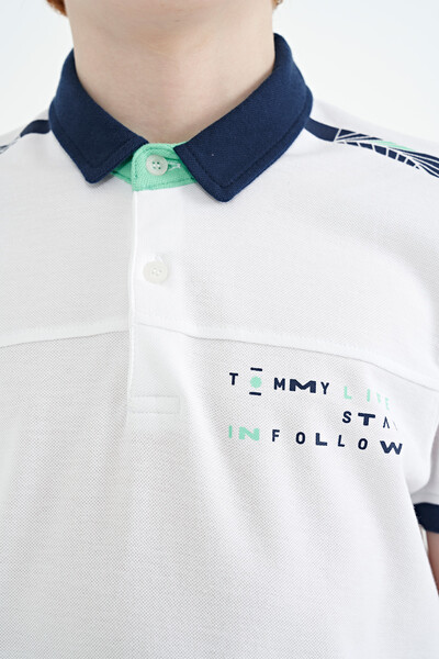 Tommylife Toptan Garson Boy Polo Yaka Standart Kalıp Baskılı Erkek Çocuk T-Shirt 11140 Beyaz - Thumbnail