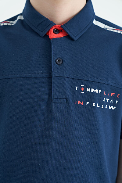 Tommylife Toptan Garson Boy Polo Yaka Standart Kalıp Baskılı Erkek Çocuk T-Shirt 11140 İndigo - Thumbnail