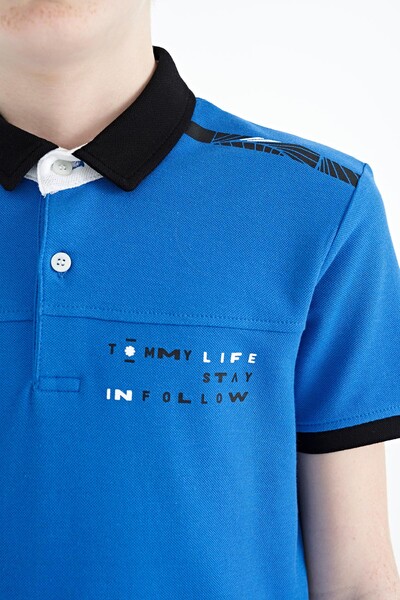 Tommylife Toptan Garson Boy Polo Yaka Standart Kalıp Baskılı Erkek Çocuk T-Shirt 11140 Saks - Thumbnail