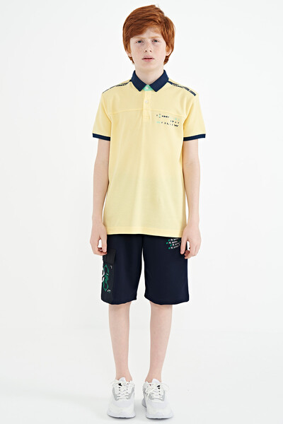 Tommylife Toptan Garson Boy Polo Yaka Standart Kalıp Baskılı Erkek Çocuk T-Shirt 11140 Sarı - Thumbnail