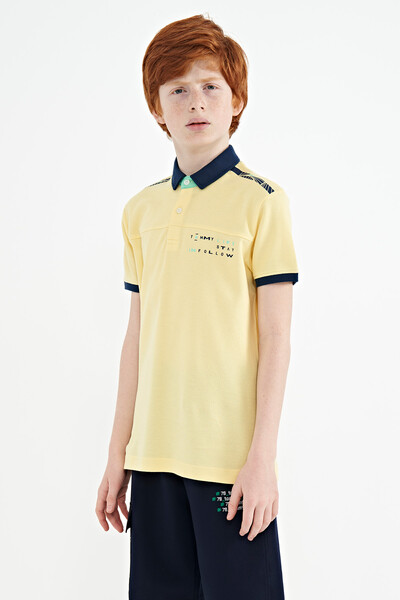 Tommylife Toptan Garson Boy Polo Yaka Standart Kalıp Baskılı Erkek Çocuk T-Shirt 11140 Sarı - Thumbnail