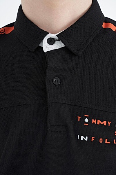 Tommylife Toptan Garson Boy Polo Yaka Standart Kalıp Baskılı Erkek Çocuk T-Shirt 11140 Siyah - Thumbnail
