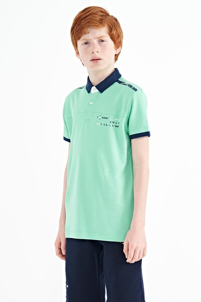 Tommylife Toptan Garson Boy Polo Yaka Standart Kalıp Baskılı Erkek Çocuk T-Shirt 11140 Su Yeşili - Thumbnail