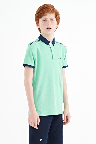 Tommylife Toptan Garson Boy Polo Yaka Standart Kalıp Baskılı Erkek Çocuk T-Shirt 11140 Su Yeşili - Thumbnail