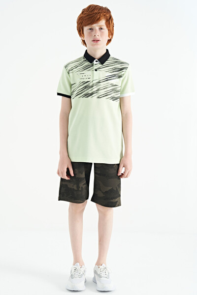 Tommylife Toptan Garson Boy Polo Yaka Standart Kalıp Baskılı Erkek Çocuk T-Shirt 11161 Açık Yeşil - Thumbnail