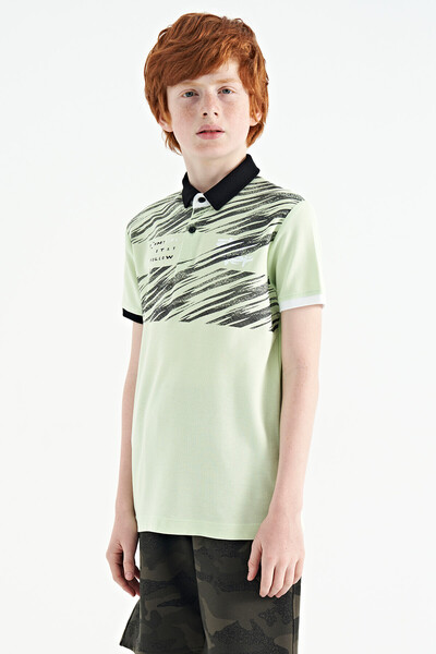 Tommylife Toptan Garson Boy Polo Yaka Standart Kalıp Baskılı Erkek Çocuk T-Shirt 11161 Açık Yeşil - Thumbnail