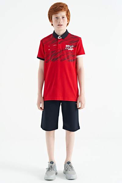 Tommylife Toptan Garson Boy Polo Yaka Standart Kalıp Baskılı Erkek Çocuk T-Shirt 11161 Kırmızı - Thumbnail