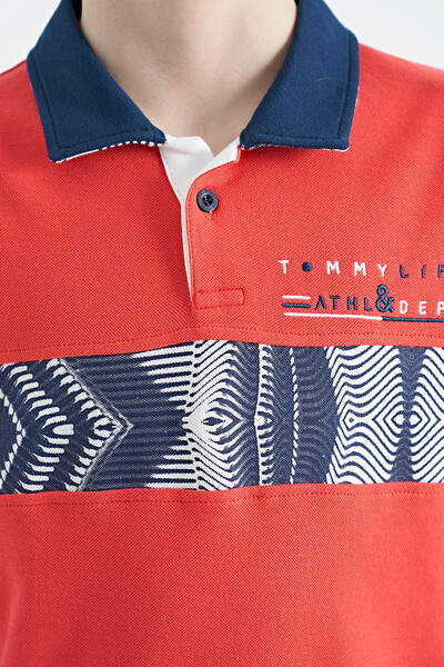Tommylife Toptan Garson Boy Polo Yaka Standart Kalıp Baskılı Erkek Çocuk T-Shirt 11162 Coral - Thumbnail