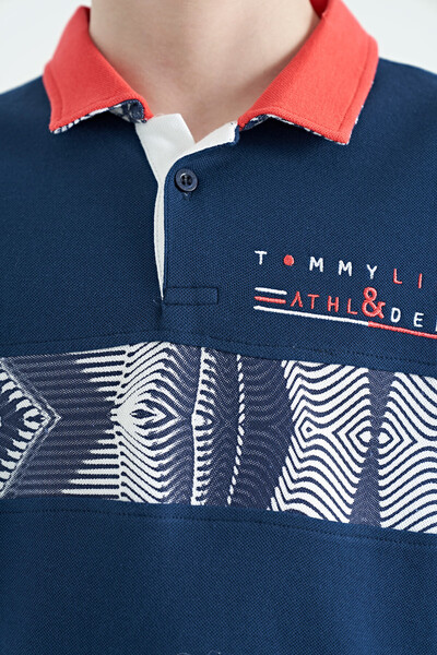 Tommylife Toptan Garson Boy Polo Yaka Standart Kalıp Baskılı Erkek Çocuk T-Shirt 11162 İndigo - Thumbnail