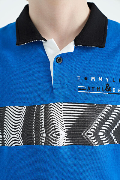 Tommylife Toptan Garson Boy Polo Yaka Standart Kalıp Baskılı Erkek Çocuk T-Shirt 11162 Saks - Thumbnail