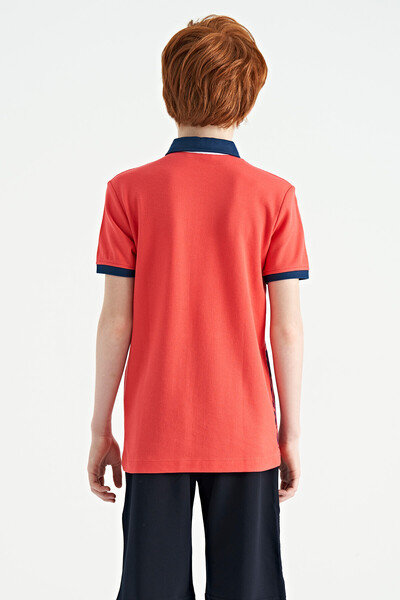 Tommylife Toptan Garson Boy Polo Yaka Standart Kalıp Baskılı Erkek Çocuk T-Shirt 11165 Coral - Thumbnail